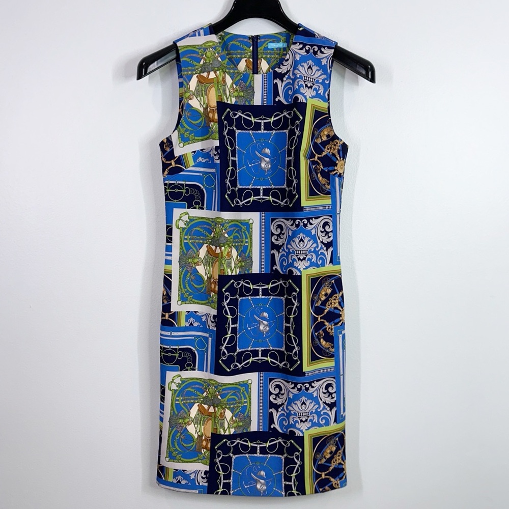J. McLaughlin Belinda heraldic equestrian patchwork print sleeveless dress 6 - Picture 2 of 6